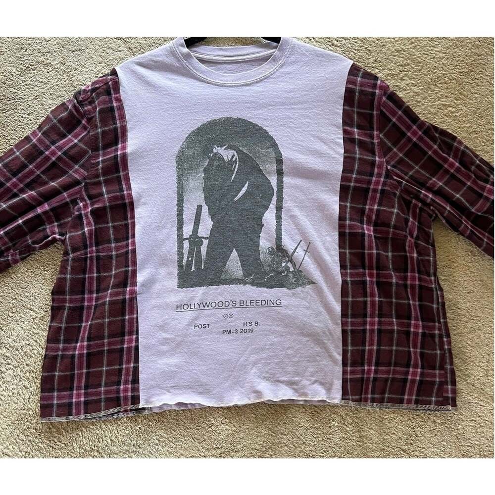 Post Malone shirt, Hollywoods Bleeding upcycled tshirt and flannel Lg
